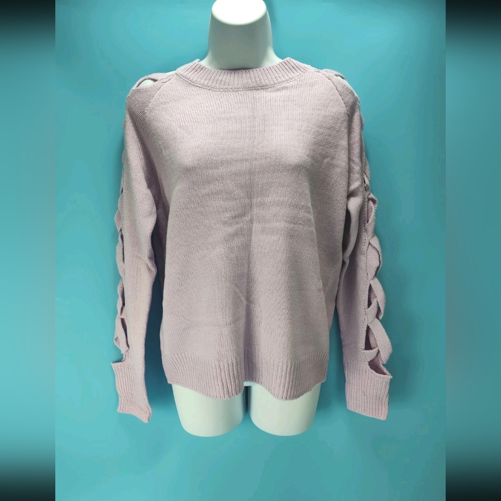 SHEIN Womens Size XS Long Braided Sleeves Sweater Top Lilac Pinkish Purple NWOT